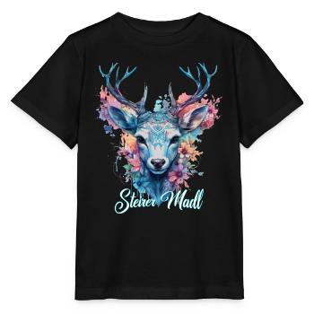 Fille de Styrie avec cerf Styria Design - T-shirt bio MINI CREATOR Stanley/Stella Enfant - noir - Devant - Mikhail (115cm)