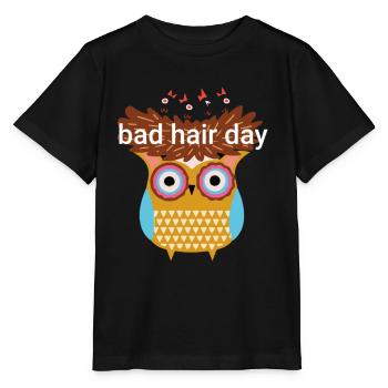 Bad hair day, hibou, nid, nid d'oiseau, bande dessinée - T-shirt bio MINI CREATOR Stanley/Stella Enfant - noir - Devant - Mikhail (115cm)