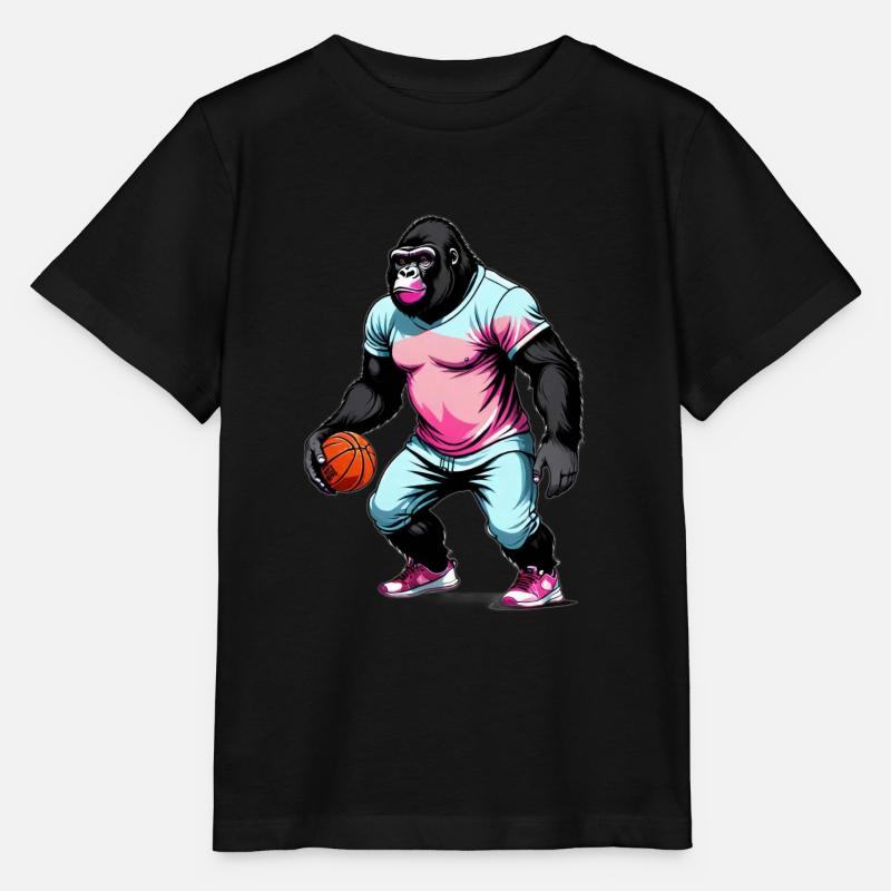 Gorille joue au Basket - T-shirt bio MINI CREATOR Stanley/Stella Enfant - noir