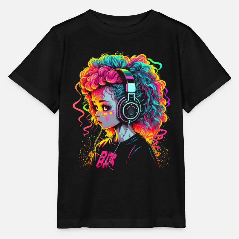 Jolie fille avec des écouteurs - T-shirt bio MINI CREATOR Stanley/Stella Enfant - noir