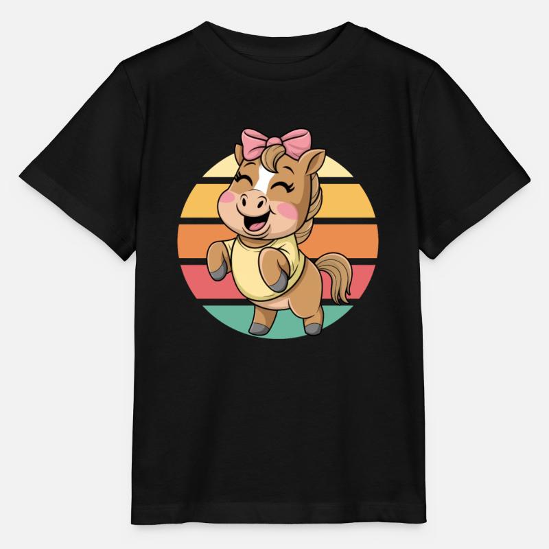 Mignon Dessin Animé Cheval Vintage Coucher de soleil - T-shirt bio MINI CREATOR Stanley/Stella Enfant - noir