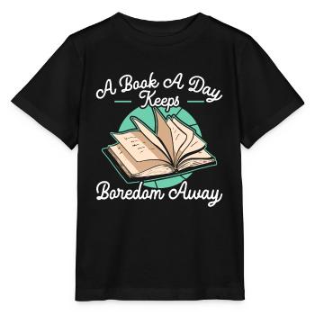 Ein Buch pro Tag hält Langeweile fern Bücherwurm-Lesen - Stanley/Stella Kinder T-Shirt MINI CREATOR  - Schwarz - Vorne - Mikhail (115cm)