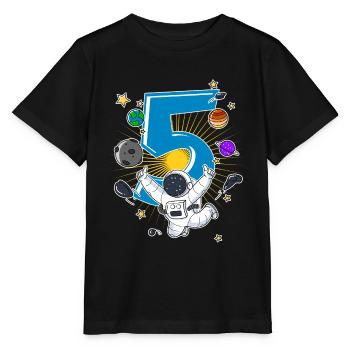 5ème anniversaire astronaute planète fusée vaisseau spatial - T-shirt bio MINI CREATOR Stanley/Stella Enfant - noir - Devant - Mikhail (115cm)