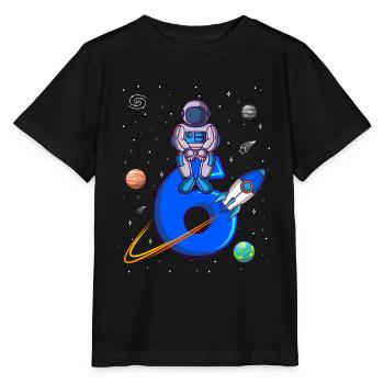 Astronaute 6ème anniversaire planètes spatiales fusées - T-shirt bio MINI CREATOR Stanley/Stella Enfant - noir - Devant - Mikhail (115cm)