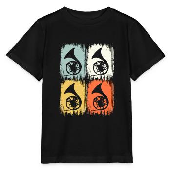Retro Blaskapelle Waldhorn & Hornist - Stanley/Stella Kinder T-Shirt MINI CREATOR  - Schwarz - Vorne - Mikhail (115cm)