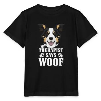 Mein Therapeut macht Wuff, Border Collie - Stanley/Stella Kinder T-Shirt MINI CREATOR  - Schwarz - Vorne - Mikhail (115cm)