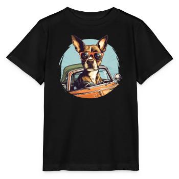 Dog with glasses driving an old car - Stanley/Stella MINI CREATOR Kids’ T-Shirt - black - Front - Mikhail (115cm)