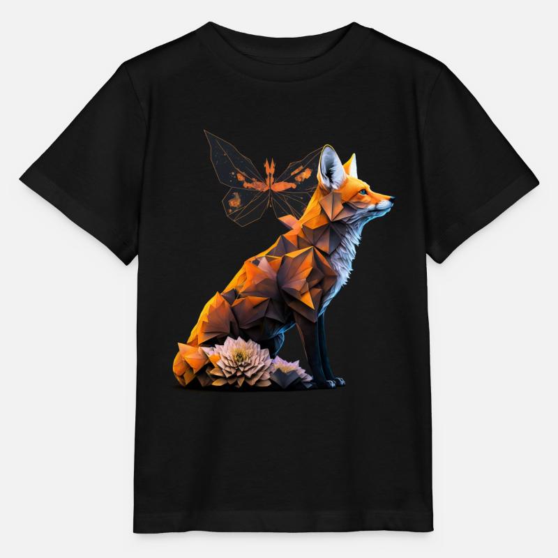 Fuchs Schmetterling Tiere Geschenk Kunst Tiermotiv - Stanley/Stella Kinder T-Shirt MINI CREATOR - Schwarz