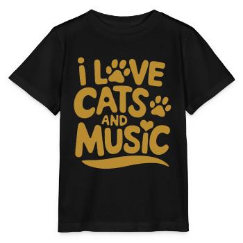 I love cats and music - Stanley/Stella MINI CREATOR Kids’ T-Shirt - black - Front - Mikhail (115cm)