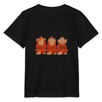 Three monkeys hear nothing see nothing say nothing - Stanley/Stella MINI CREATOR Kids’ T-Shirt - black - Front - Mikhail (115cm)