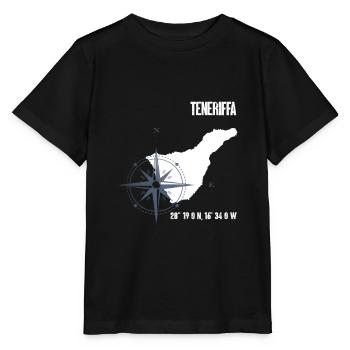 Teneriffa Atlantik Insel Koordinaten Karte Urlaub - Stanley/Stella Kinder T-Shirt MINI CREATOR  - Schwarz - Vorne - Mikhail (115cm)
