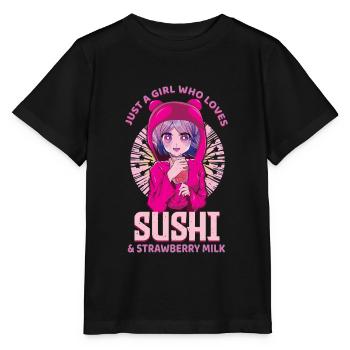 Girl Who Loves Sushi And Strawberry Milk Sushi - Stanley/Stella Kinder T-Shirt MINI CREATOR  - Schwarz - Vorne - Mikhail (115cm)