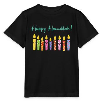 Cute Happy Hanukkah Candles Menorah Jewish - Stanley/Stella Kinder T-Shirt MINI CREATOR  - Schwarz - Vorne - Mikhail (115cm)