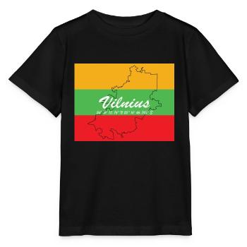 Vilnius - Hauptstadt mit GPS & Flagge - Stanley/Stella Kinder T-Shirt MINI CREATOR  - Schwarz - Vorne - Mikhail (115cm)