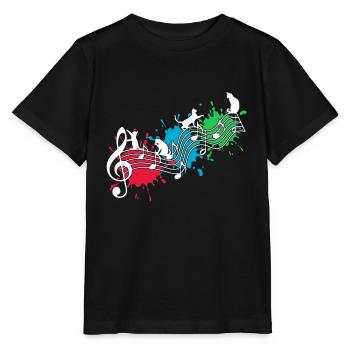 Lustige Katzen Notenlinien Farbkleckse - Stanley/Stella Kinder T-Shirt MINI CREATOR  - Schwarz - Vorne - Mikhail (115cm)