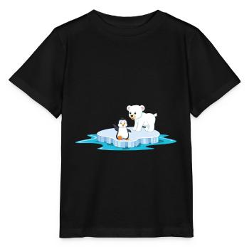 niedlicher Eisbär und Pinguin auf Eisscholle Eis - Stanley/Stella Kinder T-Shirt MINI CREATOR  - Schwarz - Vorne - Mikhail (115cm)