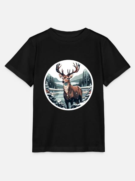 Hirsch in Winterlandschaft - Stanley/Stella Kinder T-Shirt MINI CREATOR - Schwarz