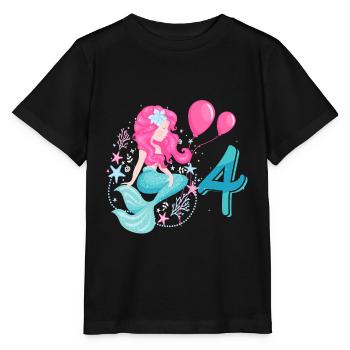 4th birthday mermaid Four years children - Stanley/Stella MINI CREATOR Kids’ T-Shirt - black - Front - Mikhail (115cm)