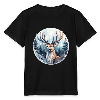 Hirsch im schneebedeckten Wald - Stanley/Stella Kinder T-Shirt MINI CREATOR  - Schwarz - Vorne - Mikhail (115cm)