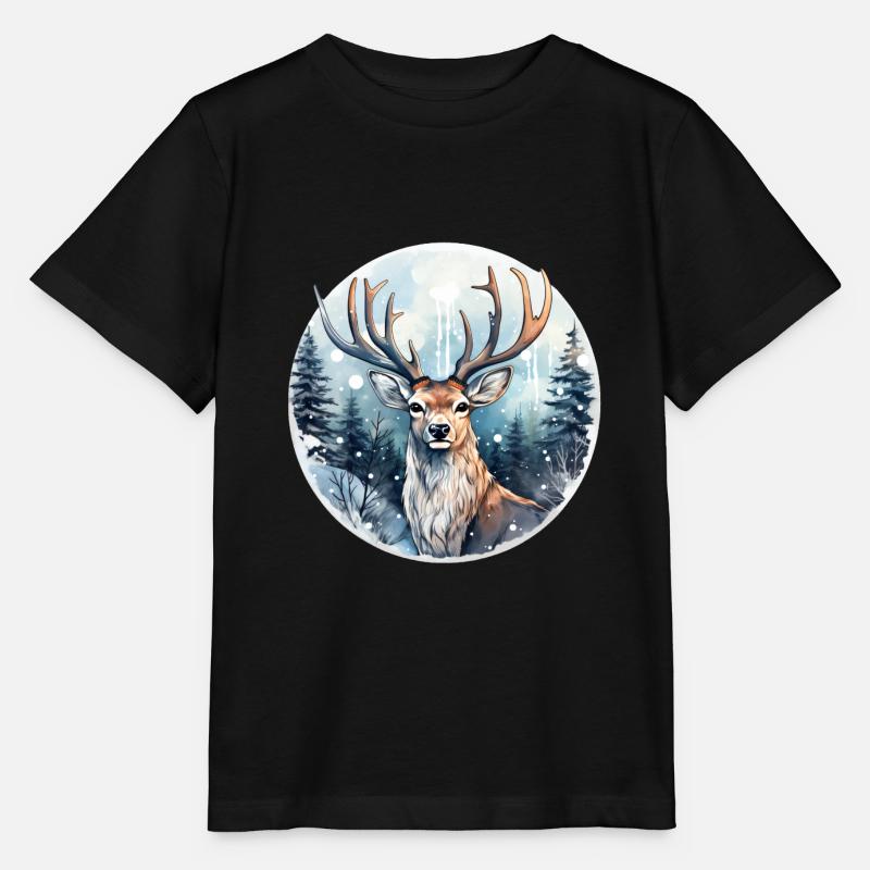 Hirsch im schneebedeckten Wald - Stanley/Stella Kinder T-Shirt MINI CREATOR  - Schwarz