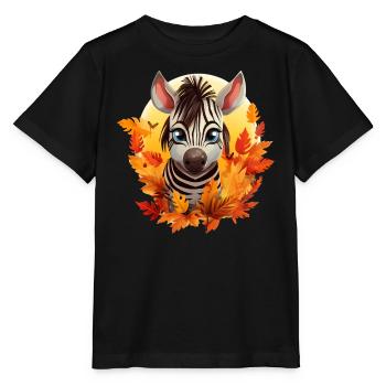 Zebra im Herbst: Laub & Sonnenuntergang - Stanley/Stella Kinder T-Shirt MINI CREATOR  - Schwarz - Vorne - Mikhail (115cm)