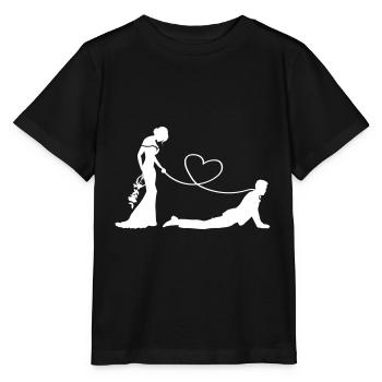 Hochzeit Brautpaar Leine Herz - Stanley/Stella Kinder T-Shirt MINI CREATOR  - Schwarz - Vorne - Mikhail (115cm)