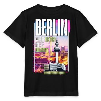 Berlin Skyline TV Tower Allemagne Ville colorée - T-shirt bio MINI CREATOR Stanley/Stella Enfant - noir - Devant - Mikhail (115cm)