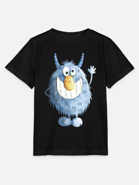 Blaues Grinse Monster - Stanley/Stella Kinder T-Shirt MINI CREATOR - Schwarz