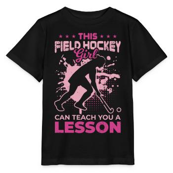 Field hockey player - Stanley/Stella MINI CREATOR Kids’ T-Shirt - black - Front - Mikhail (115cm)
