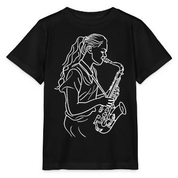 Saxophoniste - T-shirt bio MINI CREATOR Stanley/Stella Enfant - noir - Devant - Mikhail (115cm)