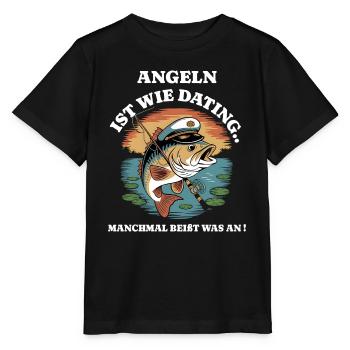 Angeln ist wie Dating - Lustiges Fischer Angler - Stanley/Stella Kinder T-Shirt MINI CREATOR  - Schwarz - Vorne - Mikhail (115cm)