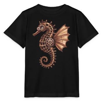 Design complexe d’hippocampe Steampunk - T-shirt bio MINI CREATOR Stanley/Stella Enfant - noir - Devant - Mikhail (115cm)