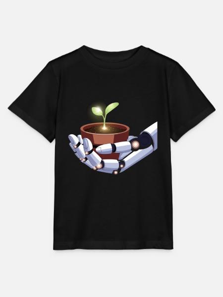 Robot Hand Holding Plant Design - Stanley/Stella Kinder T-Shirt MINI CREATOR - Schwarz