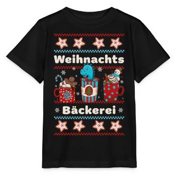 Christmas Bakery Dino - Baking Cookies with Kids - Stanley/Stella MINI CREATOR Kids’ T-Shirt - black - Front - Mikhail (115cm)