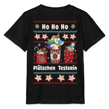HO HO Cookie Tester Christmas with Unicorn - Stanley/Stella MINI CREATOR Kids’ T-Shirt - black - Front - Mikhail (115cm)