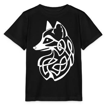 Renard celte blanc - T-shirt bio MINI CREATOR Stanley/Stella Enfant - noir - Devant - Mikhail (115cm)