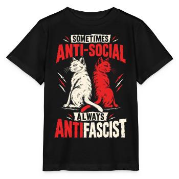 Antifascist Cats – Sometimes Antisocial - Stanley/Stella Kinder T-Shirt MINI CREATOR  - Schwarz - Vorne - Mikhail (115cm)