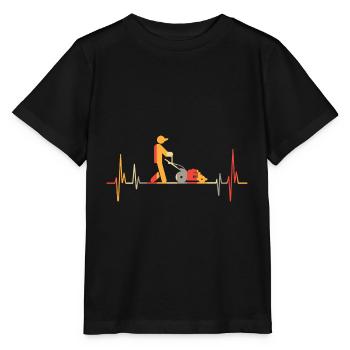 Retro Herzschlag Rasenmäher Gras Gärtner - Stanley/Stella Kinder T-Shirt MINI CREATOR  - Schwarz - Vorne - Mikhail (115cm)