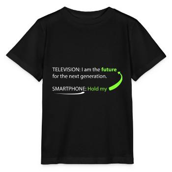 smarthphone vs fernseher - Stanley/Stella Kinder T-Shirt MINI CREATOR  - Schwarz - Vorne - Mikhail (115cm)