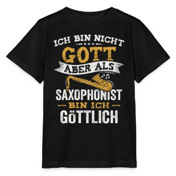 Als Saxophonist bin ich göttlich Jazz Saxophon - Stanley/Stella Kinder T-Shirt MINI CREATOR  - Schwarz - Vorne - Mikhail (115cm)