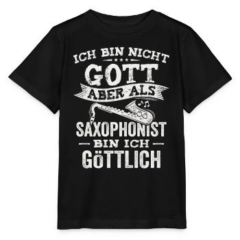 Als Saxophonist bin ich göttlich Jazz Saxophon - Stanley/Stella Kinder T-Shirt MINI CREATOR  - Schwarz - Vorne - Mikhail (115cm)