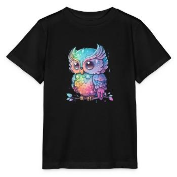 Colorful owl with big eyes - Stanley/Stella MINI CREATOR Kids’ T-Shirt - black - Front - Mikhail (115cm)