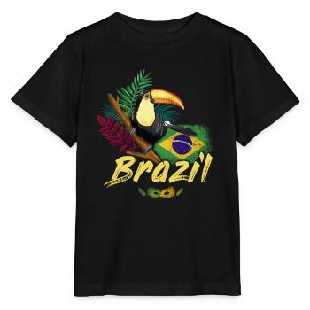 Toucan vintage du Brésil avec drapeau et masque de samba - T-shirt bio MINI CREATOR Stanley/Stella Enfant - noir - Devant - Mikhail (115cm)