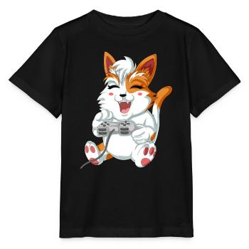 cat video gamer - Stanley/Stella MINI CREATOR Kids’ T-Shirt - black - Front - Mikhail (115cm)