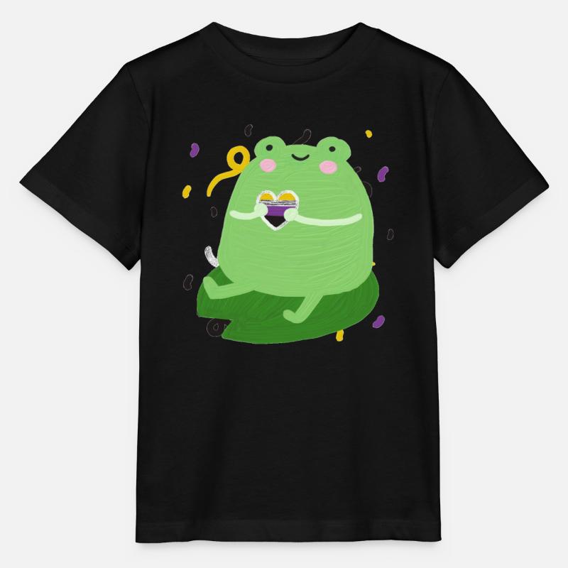 Grenouille douce avec des couleurs de drapeau de fierté non binaires - T-shirt bio MINI CREATOR Stanley/Stella Enfant - noir