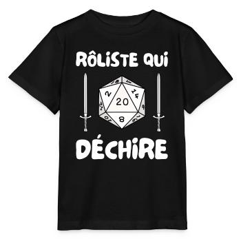 rôliste qui déchire - dé de 20 et épée - T-shirt bio MINI CREATOR Stanley/Stella Enfant - noir - Devant - Mikhail (115cm)