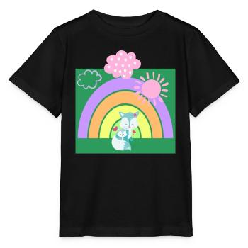 Baby & Mama Wolf mit Regenbogen - Stanley/Stella Kinder T-Shirt MINI CREATOR  - Schwarz - Vorne - Mikhail (115cm)