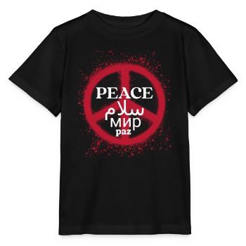 Paix mondiale. Art multilingue du signe de paix - T-shirt bio MINI CREATOR Stanley/Stella Enfant - noir - Devant - Mikhail (115cm)