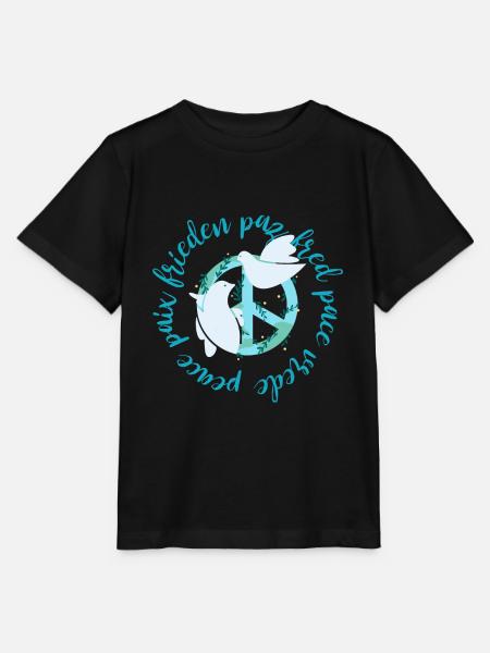 Mehrsprachiges Erdfriedenszeichen mit Tauben - Stanley/Stella Kinder T-Shirt MINI CREATOR  - Schwarz
