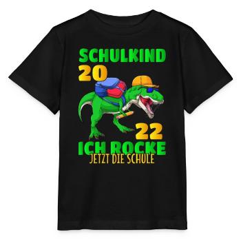 Schulkind 2022 Dino Dinosaurier Schule kinder - Stanley/Stella Kinder T-Shirt MINI CREATOR  - Schwarz - Vorne - Mikhail (115cm)